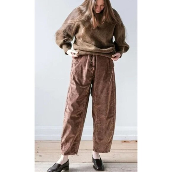 NWT Rachel Comey Seyer Acid Wash Velvet Barrel Leg Brown Pant-sz 12 - Picture 1 of 11